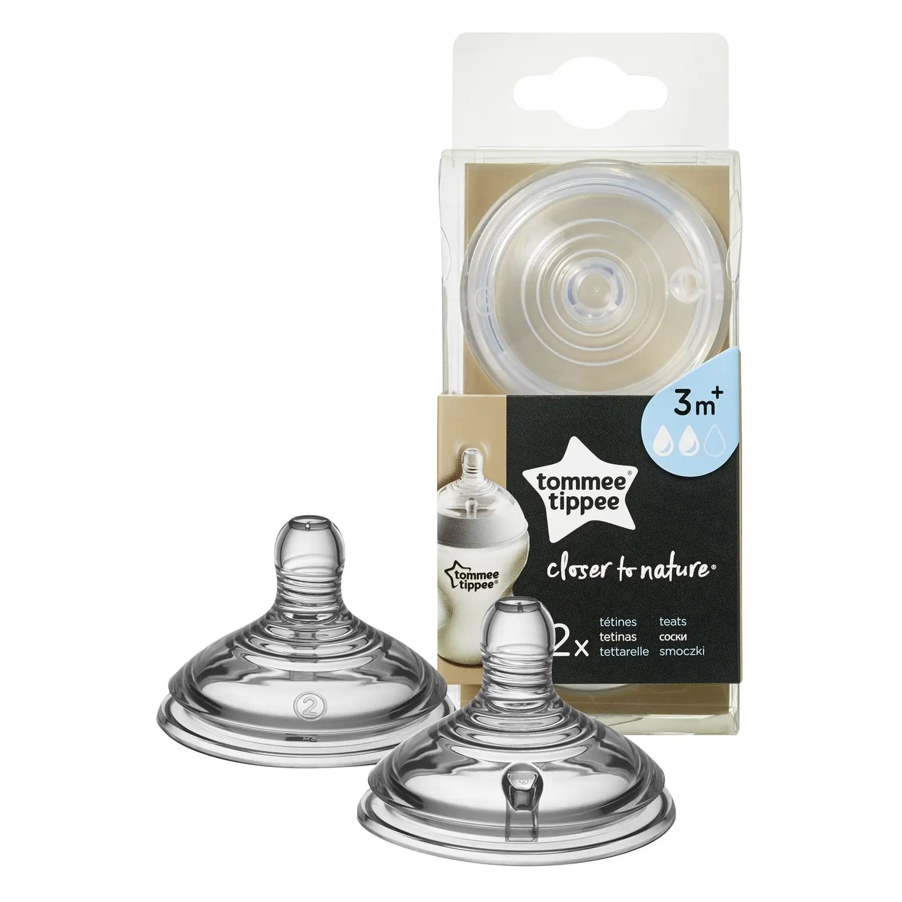 Соска для бутылочки силиконовая 2 шт Tommee Tippee Closer to Nature 3m+ Средний поток TT0193