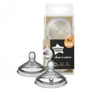 Соска для бутылочки силиконовая 2 шт Tommee Tippee Closer to Nature 6m+ Быстрый поток TT0195