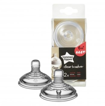 Соска для бутылочки силиконовая 2 шт Tommee Tippee Closer to Nature 6m+ Для густой пищи TT0197
