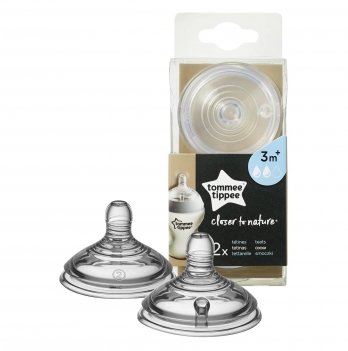 Соска для бутылочки силиконовая 2 шт Tommee Tippee Closer to Nature 3m+ Средний поток TT0193