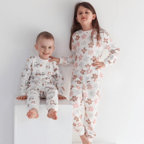 Пижама детская ELA Textile&Toys Транспорт 2 - 8 лет Интерлок Белый/Серый/Коричневый PJ006TR