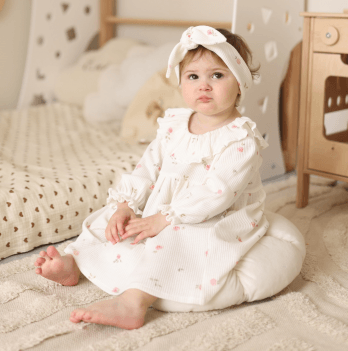Платье детское ELA Textile&Toys Розочки 9 - 24 мес Трикотажная вафля Белый/Розовый WD001RS