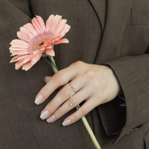 Кольцо серебряное женское безразмерное UD Kashtan с цепочкой и фианитом ВС-670р