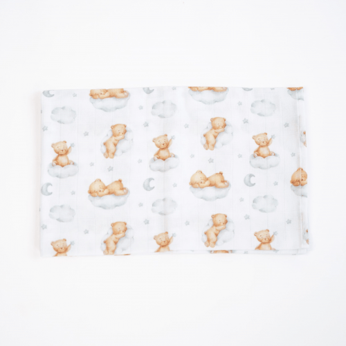 Муслиновая пеленка для детей ELA Textile&Toys Мишки Муслин Белый/Коричневый 100х80 см MD002BR