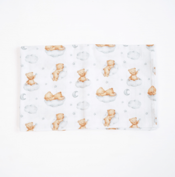 Муслиновая пеленка для детей ELA Textile&Toys Мишки Муслин Белый/Коричневый 100х80 см MD002BR