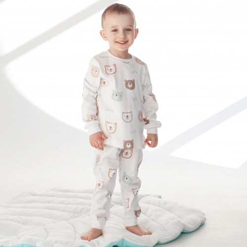 Пижама детская ELA Textile&Toys Мишки 2 - 8 лет Интерлок Белый/Коричневый PJ006BR