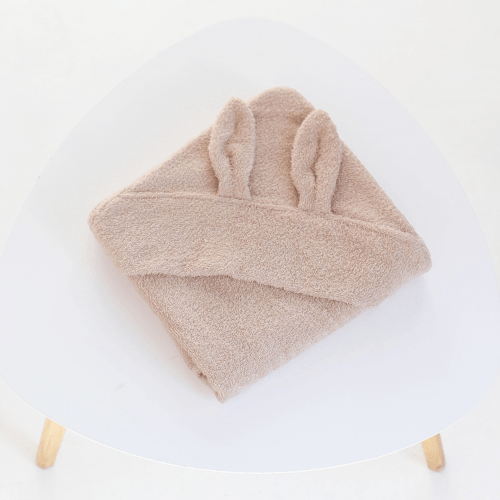 Детское полотенце уголок махровое ELA Textile&Toys Ушки Махра Бежевый 100х100 см HT002BGR