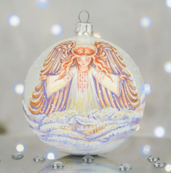 Новогодний шар на елку Santa Shop Янгол на світанку Молочный/Фиолетовый 10 см 4820001180084