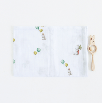 Муслиновая пеленка для детей ELA Textile&Toys Зайчики Белый/Зеленый 100х80 см DM001R