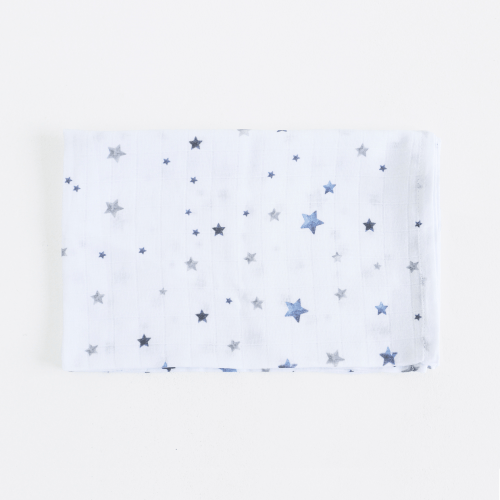 Муслиновая пеленка для детей ELA Textile&Toys Звезды Белый/Синий 100х80 см DM001S