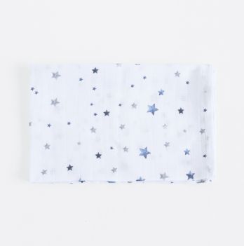 Муслиновая пеленка для детей ELA Textile&Toys Звезды Белый/Синий 100х80 см DM001S