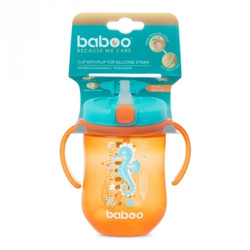 Чашка непроливайка Baboo Marine 9+ мес 300 мл Оранжевый 90601