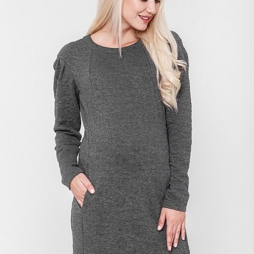 Теплое платье для беременных и кормящих Юла мама Brook DR-48.181 темно-серый меланж