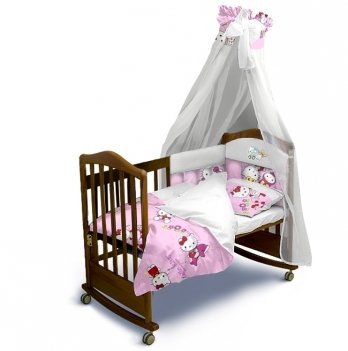 Детское постельное белье и бортики в кроватку Ontario Baby Premium без балдахина Hello Kitty Белый/Розовый ART-0000150