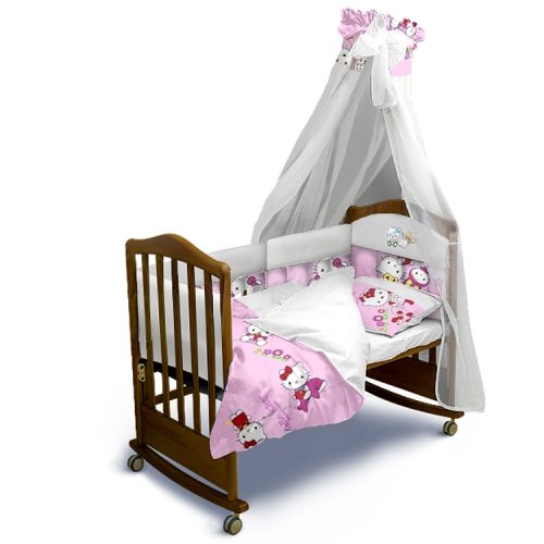 Детское постельное белье и бортики в кроватку Ontario Baby Premium без балдахина Hello Kitty Белый/Розовый ART-0000437