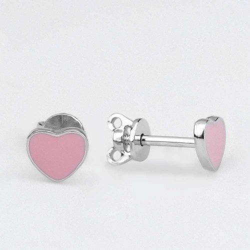 Серебряные сережки пусеты UMAX Сердечки с эмалью Нежное сердце Розовый 20502eroz