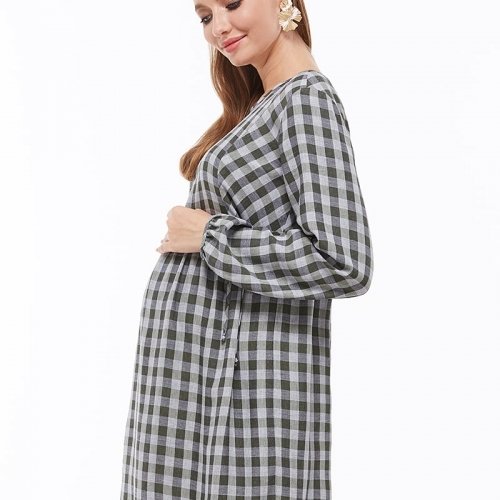 Платье для беременных и кормящих Юла мама Loraine DR-39.052 хаки/серый