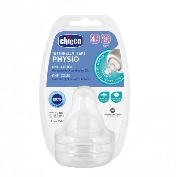 Соска для бутылочки силиконовая Chicco Physio 4+ быстрый поток 2шт. 20335.00