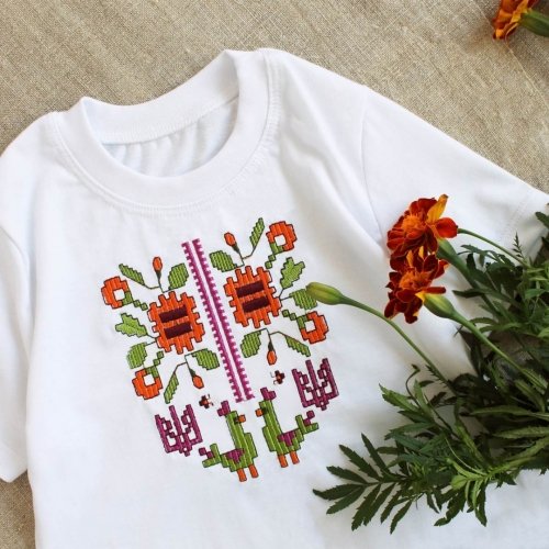 Детская футболка с вышивкой Ladan Чорнобривці 2 - 10 лет Кулир Белый DJ1