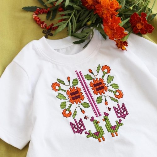 Детская футболка с вышивкой Ladan Чорнобривці 2 - 10 лет Кулир Белый DJ1