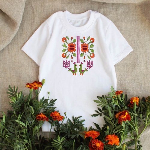 Детская футболка с вышивкой Ladan Чорнобривці 2 - 10 лет Кулир Белый DJ1