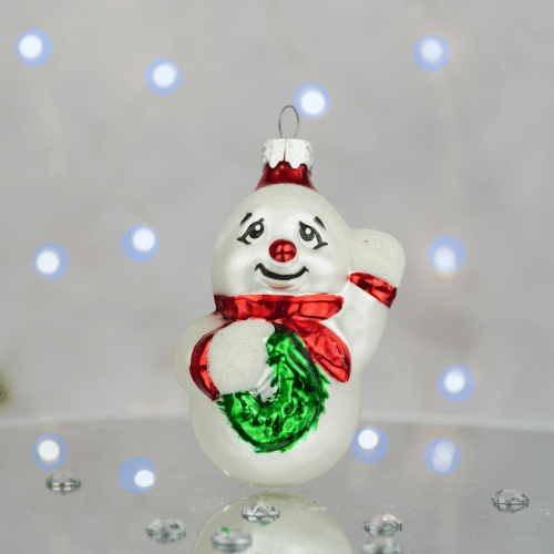 Елочная игрушка Santa Shop Сніговик з вінком Красный 8 см 4820001180244