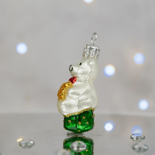 Елочная игрушка Santa Shop Ведмедик новорічний Белый/Зеленый 8 см 4820001180190