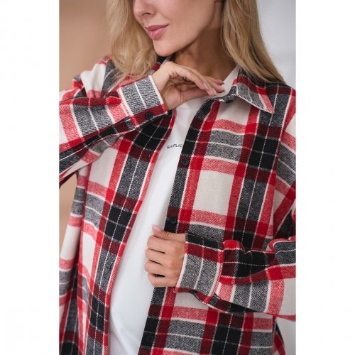 Рубашка в клетку для беременных и кормящих Юла Мама Neide Молочный/Красный/Черный BL-35.011