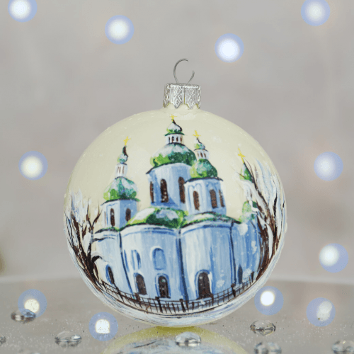 Новогодний шар на елку Santa Shop Кирилівська церква Молочный 10 см 4820001180374