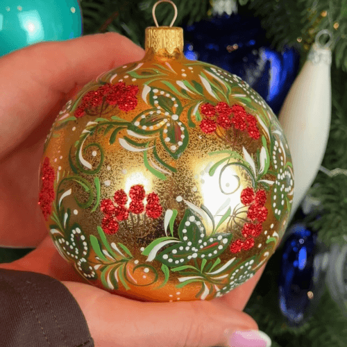 Новогодний шар на елку Santa Shop Святкова калина Золотой 10 см 4820001154283