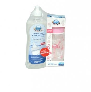 Набор бутылочка с широким отверстием Jungle 240 мл и жидкость для мытья бутылочек и сосок 500 мл Canpol babies 0221