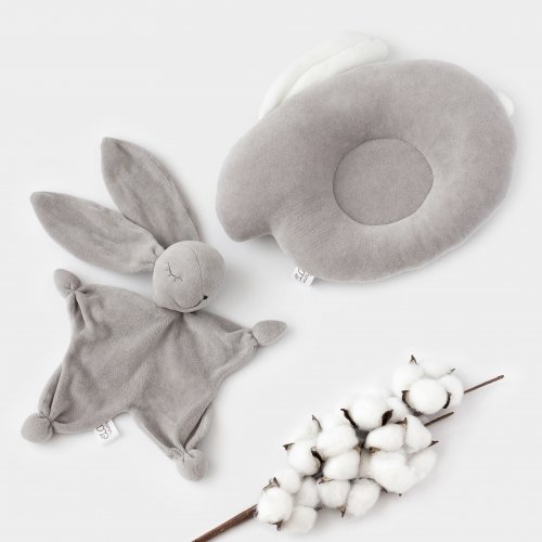 Набор для новорожденного ELA Textile&Toys Подуша и игрушка для сна Зайчик Темно-серый KPS001GREY