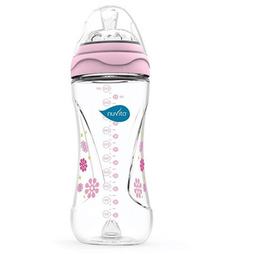 Бутылочка для кормления Nuvita Mimic 4м+, 330мл, антиколиковая, розовая