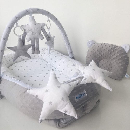 Кокон для новорожденных Happy Luna BabyNest Plush Звездочки Серый/Белый 0152