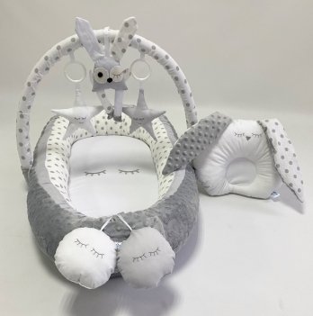 Кокон для новорожденных Happy Luna BabyNest Plush Зайка 2 Серый/Белый 0107