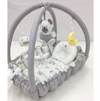 Кокон для новорожденных 2в1 Happy Luna Babynest Playmate Серый/Белый 0733