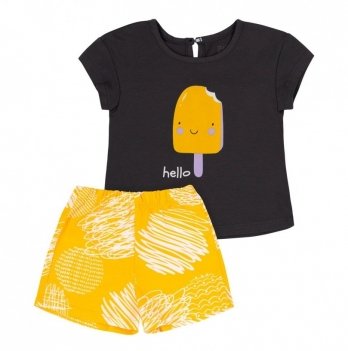 Летний костюм для девочки футболка и шорты Bembi 9 - 18 мес Супрем Черный/Желтый КС702