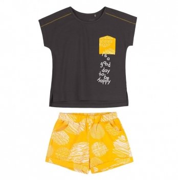 Летний костюм для девочки футболка и шорты Bembi 7 - 13 лет Супрем Черный/Желтый КС707