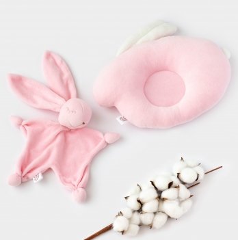 Набор для новорожденного ELA Textile&Toys Подуша и игрушка для сна Зайчик Розовый KPS001PINK