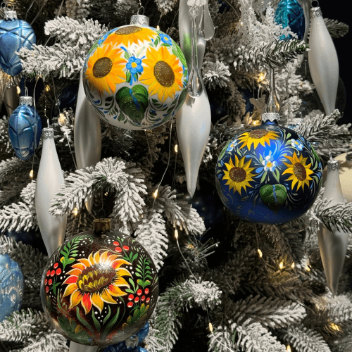 Новогодний шар на елку Santa Shop Подсолнухи Белый 10 см 4820001107036