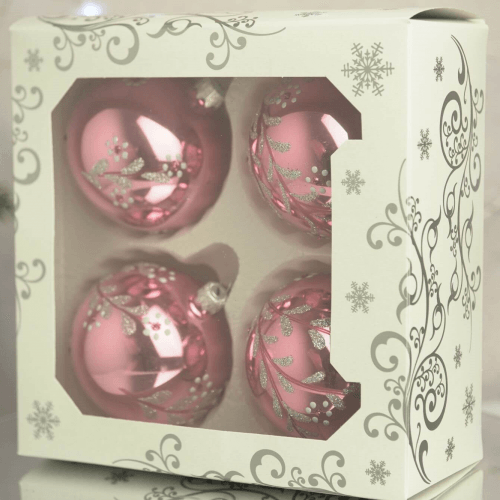 Елочная игрушка набор 4 шт Santa Shop Праздничная ветвь Розовый 8,5 см 4820001151886