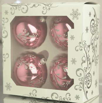 Елочная игрушка набор 4 шт Santa Shop Праздничная ветвь Розовый 8,5 см 4820001151886