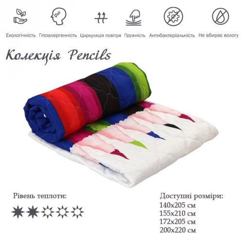 Демисезонное одеяло двуспальное Руно Pencils 172х205 см  Белый 316.137СЛК_Pencils