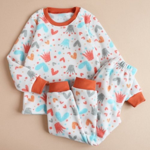 Флисовая пижама детская Ladan Короны 1 - 12 лет Флис Молочный/Коричневый PD15