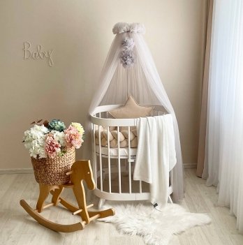 Балдахин на кроватку Маленькая Соня с помпонами Светло-серый 0511516