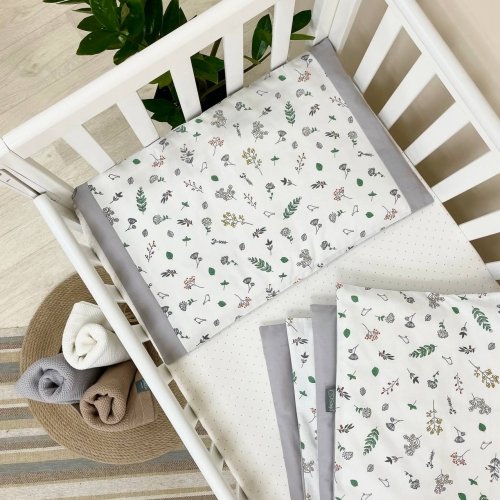 Детское постельное белье в кроватку Маленькая Соня Baby Mix Веточки Серый/Зеленый 0391444