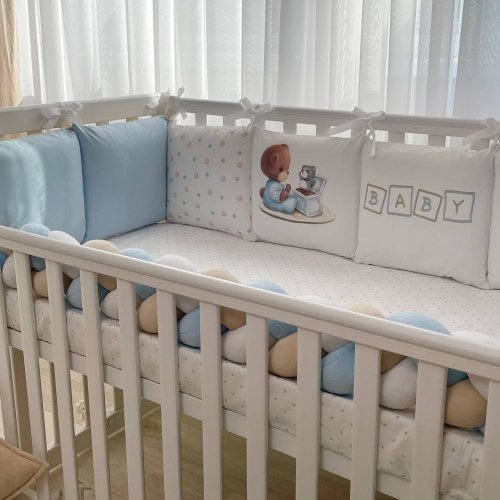 Бортики в кроватку Маленькая Соня Art Design Baby Teddy Белый/Голубой 0739107