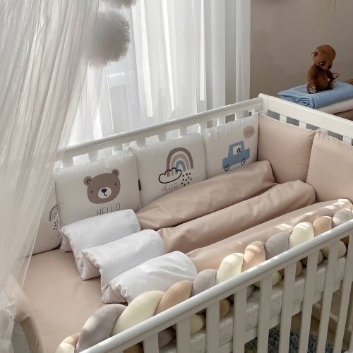 Детское постельное белье и бортики в кроватку Маленькая Соня Art Design Hello, Bear капучино Голубой/Кофейный 023933