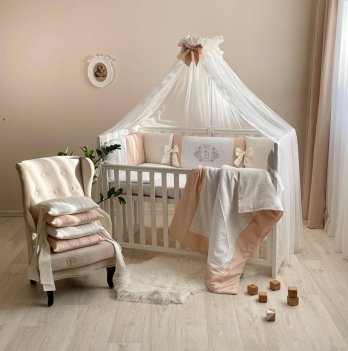 Детское постельное белье с балдахином и бортики в кроватку Маленькая Соня Royal крем Кремовый 016035