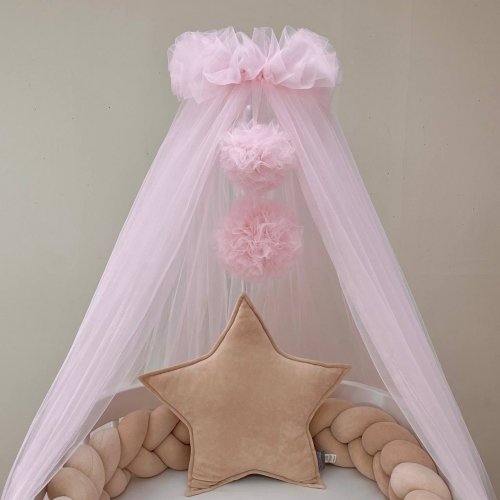 Балдахин на кроватку Маленькая Соня с помпонами Светло-розовый 05115750